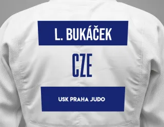 Judo GI with a backnumber showing the name Lukáš Bukáček from USK Praha Judo