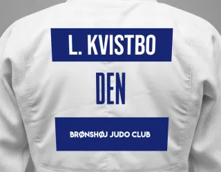Judo GI with a backnumber showing the name Luka Kvistbo from Brønshøj Judo Club