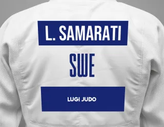 Judo GI with a backnumber showing the name Luka Samarati from Lugi Judo