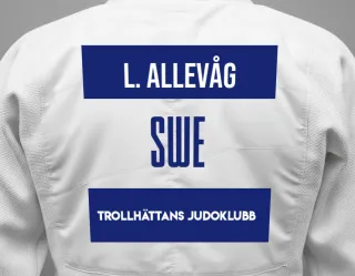 Judo GI with a backnumber showing the name Lukas Allevåg from Trollhättans Judoklubb