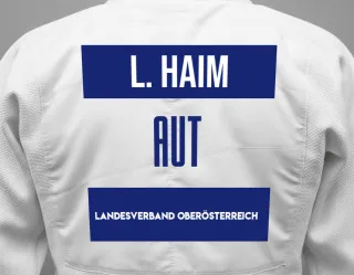 Judo GI with a backnumber showing the name Lukas Haim from Landesverband Oberösterreich