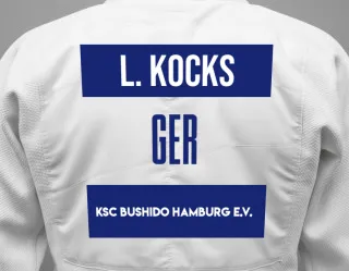 Judo GI with a backnumber showing the name Lukas Kocks from KSC Bushido Hamburg e.V.