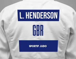 Judo GI with a backnumber showing the name Luke Henderson from Sportif Judo
