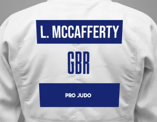 Judo GI with a backnumber showing the name Luke Mccafferty from Pro Judo