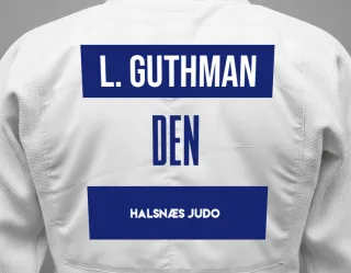 Judo GI with a backnumber showing the name Luna Guthman from Halsnæs Judo