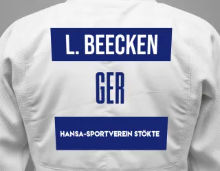 Judo GI with a backnumber showing the name Lykka Beecken from Hansa-Sportverein Stökte