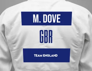Judo GI with a backnumber showing the name Mackenzie Dove from Team England