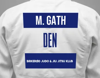 Judo GI with a backnumber showing the name Mads Gath from Birkerød Judo & Jiu Jitsu Klub