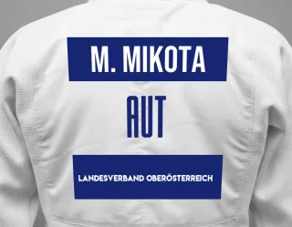 Judo GI with a backnumber showing the name Magdalena Mikota from Landesverband Oberösterreich