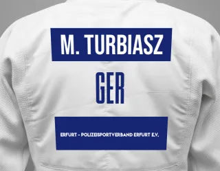 Judo GI with a backnumber showing the name Magdalena Turbiasz from Erfurt - Polizeisportverband Erfurt e.V.