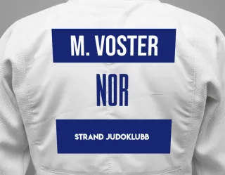 Judo GI with a backnumber showing the name Magnus G. Voster from Strand Judoklubb