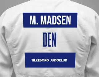 Judo GI with a backnumber showing the name Magnus Madsen from Silkeborg Judoklub