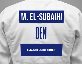 Judo GI with a backnumber showing the name Mahmoud El-Subaihi from Amager Judo Skole