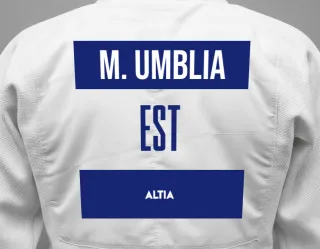 Judo GI with a backnumber showing the name Mai Mirtel Umblia from Altia