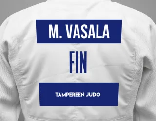 Judo GI with a backnumber showing the name Maisa Vasala from Tampereen Judo
