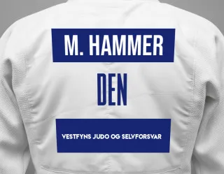 Judo GI with a backnumber showing the name Maise Hammer from Vestfyns Judo og Selvforsvar