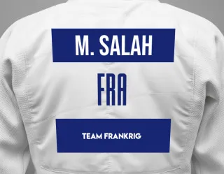 Judo GI with a backnumber showing the name Maissan Ben Salah from Team Frankrig