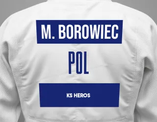 Judo GI with a backnumber showing the name Maja Borowiec from KS HEROS