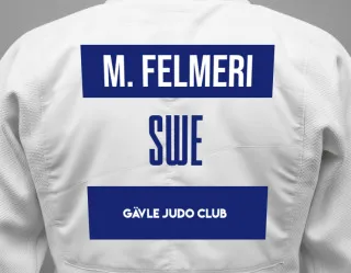 Judo GI with a backnumber showing the name Maja Felmeri from Gävle Judo Club