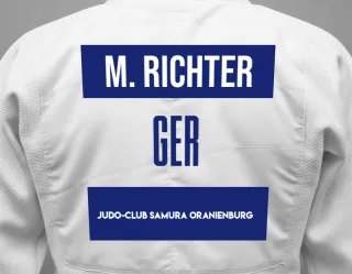 Judo GI with a backnumber showing the name Maja Richter from Judo-Club Samura Oranienburg