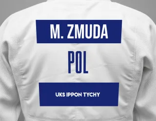 Judo GI with a backnumber showing the name Maja Zmuda from UKS Ippon Tychy