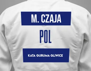 Judo GI with a backnumber showing the name Maksym Czaja from Kata Guruma Gliwice