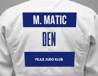 Judo GI with a backnumber showing the name Malik Matic from Vejle Judo Klub