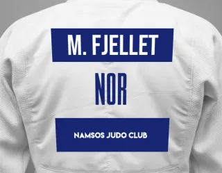 Judo GI with a backnumber showing the name Malin Kristensen Fjellet from Namsos Judo Club