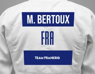 Judo GI with a backnumber showing the name Maëlle Bertoux from Team Frankrig