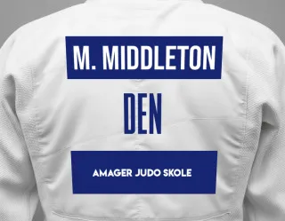 Judo GI with a backnumber showing the name Malou Hvid Middleton from Amager Judo Skole