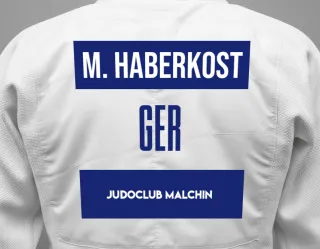 Judo GI with a backnumber showing the name Malte Haberkost from Judoclub Malchin
