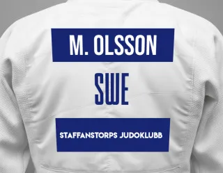 Judo GI with a backnumber showing the name Malte Olsson from Staffanstorps Judoklubb