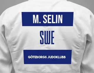 Judo GI with a backnumber showing the name Malte Selin from Göteborgs Judoklubb