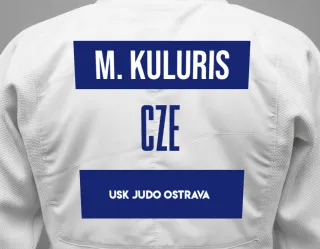 Judo GI with a backnumber showing the name Manolis Kuluris from USK JUDO Ostrava