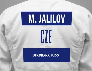 Judo GI with a backnumber showing the name Marat Jalilov from USK Praha Judo