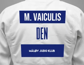 Judo GI with a backnumber showing the name Marcel Vaiculis from Måløv Judo Klub