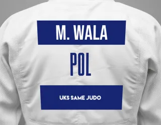 Judo GI with a backnumber showing the name Marcelina Wala from UKS Same Judo