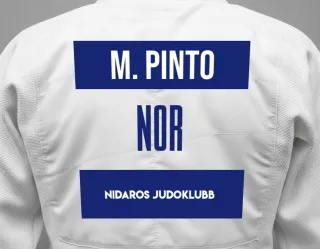 Judo GI with a backnumber showing the name Marco Pinto from Nidaros judoklubb