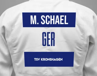 Judo GI with a backnumber showing the name Marco Schael from TSV Kronshagen