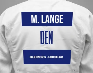 Judo GI with a backnumber showing the name Marcus Hammer Lange from Silkeborg Judoklub