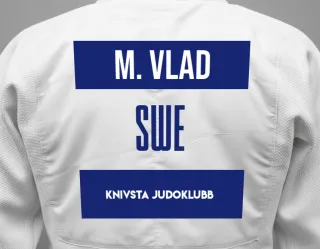 Judo GI with a backnumber showing the name Marcus Vlad from Knivsta Judoklubb