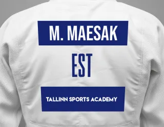 Judo GI with a backnumber showing the name Marek Adrian Maesak from Tallinn Sports Academy