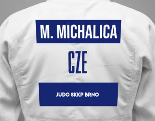 Judo GI with a backnumber showing the name Marek Michalica from Judo Skkp Brno