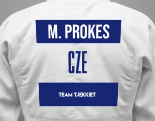Judo GI with a backnumber showing the name Marek Prokes from Team Tjekkiet
