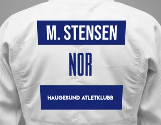 Judo GI with a backnumber showing the name Mari Stensen from Haugesund Atletklubb