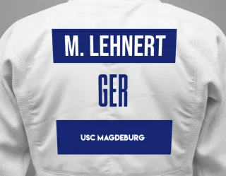 Judo GI with a backnumber showing the name Maria Lehnert from USC Magdeburg