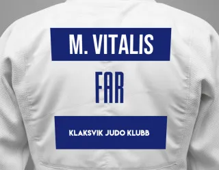 Judo GI with a backnumber showing the name Maria Teresa Vitalis from Klaksvik Judo Klubb