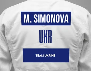 Judo GI with a backnumber showing the name Mariana Simonova from Team Ukrine