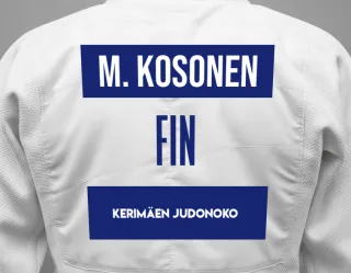 Judo GI with a backnumber showing the name Marianne Kosonen from Kerimäen Judonoko