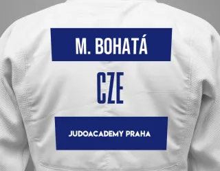 Judo GI with a backnumber showing the name Marie Bohatá from JUDOACADEMY PRAHA
